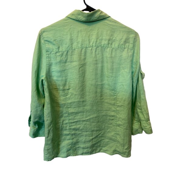 🌸3/$15🌸Bright Green 3/4 Sleeve Button Up Blouse with Pockets sz M - Picture 5 of 6